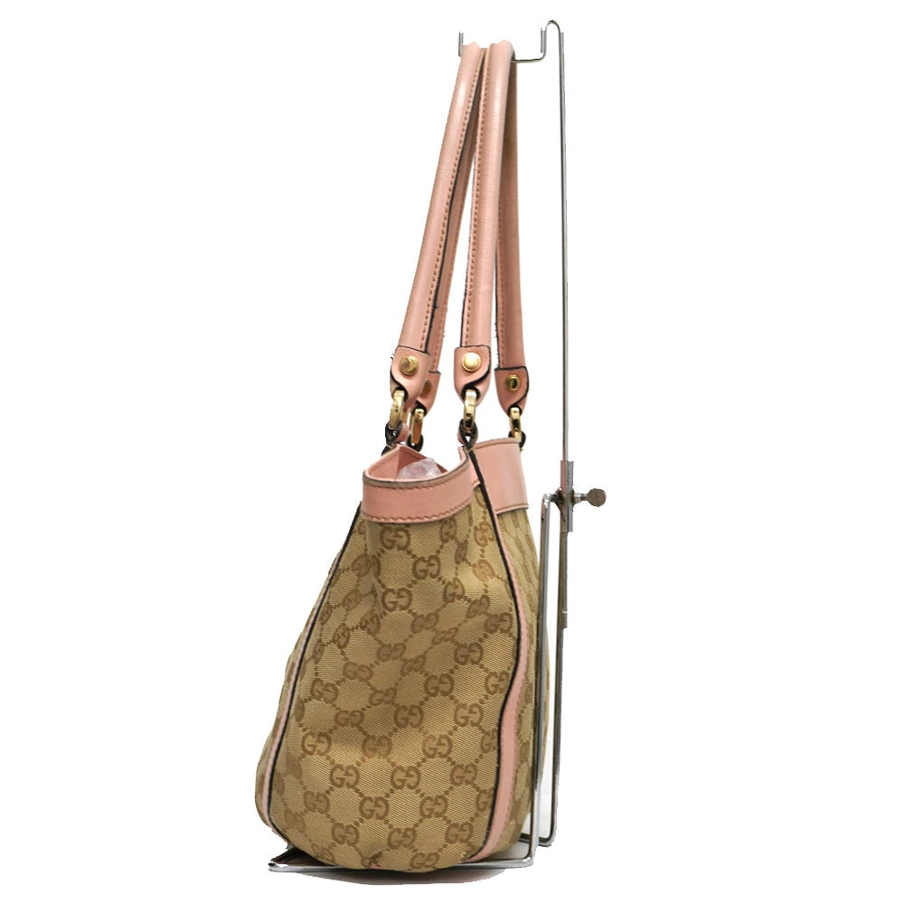 Gucci Abbey beige ebony canvas GG leather pink Tote Ring